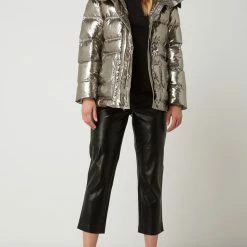 Blauer Usa Steppjacke In Metallic-Optik Mit Wattierung - Silber